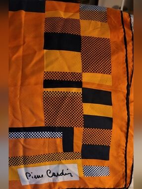 Pierre Cardin Orange, Black & White Geometric 100% Silk Scark